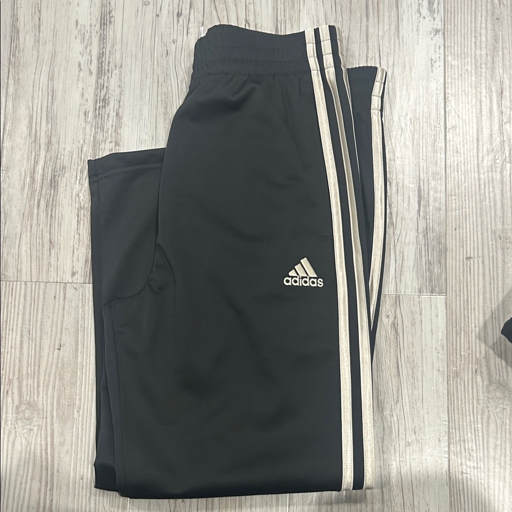 Adidas Kids Black Joggers with White Stripes